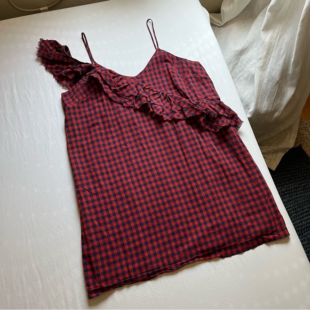 Father’s Daughter navy red plaid ruffle sleeveless mini dress